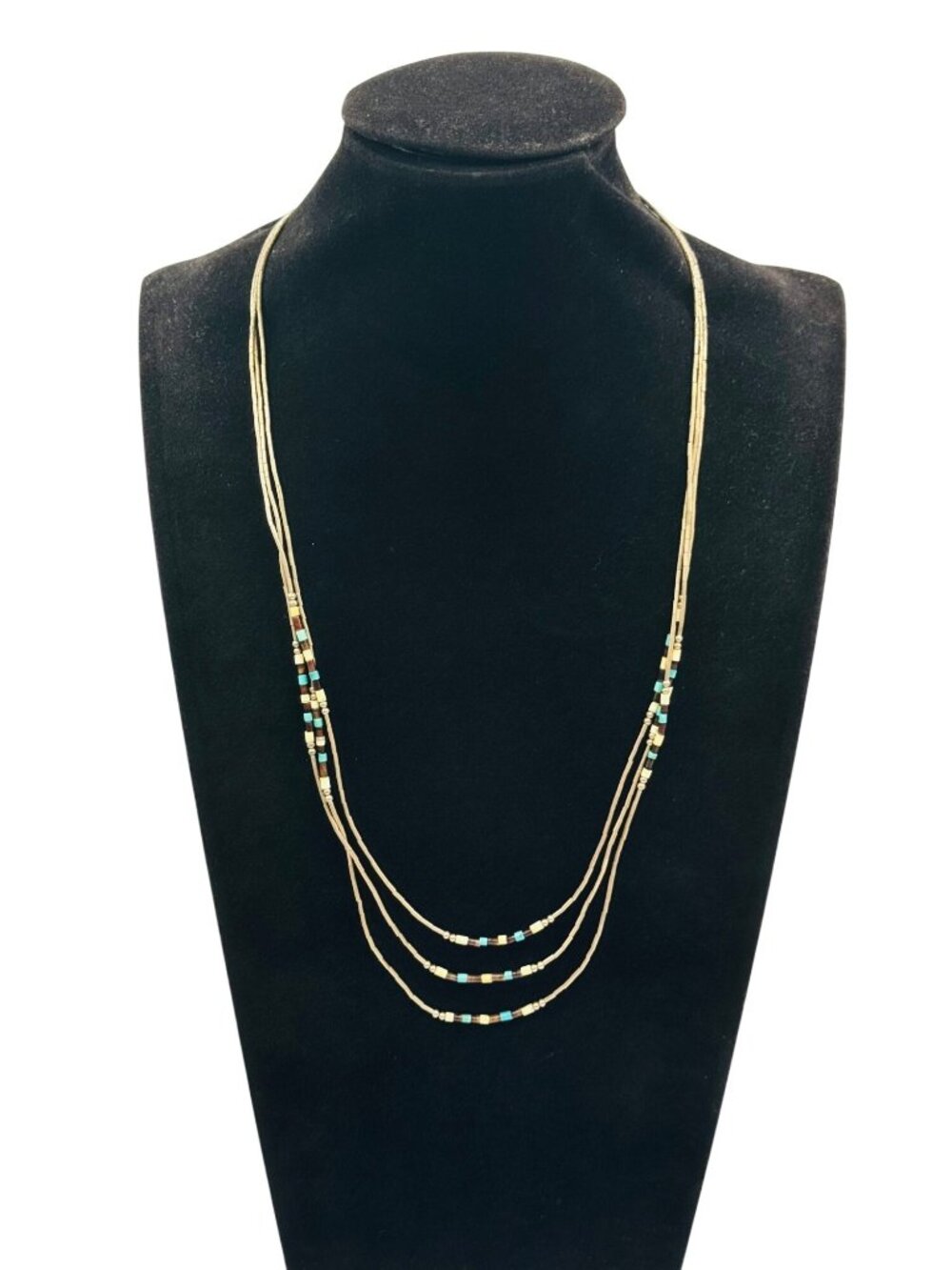 Vintage Sterling Liquid Silver Turquoise Necklace 26" Southwestern Multi Strand